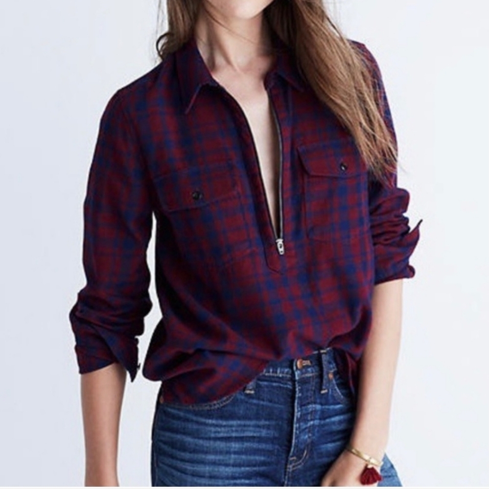 Madewell Flannel Zip Front Popover Shirt in McKinney Plaid